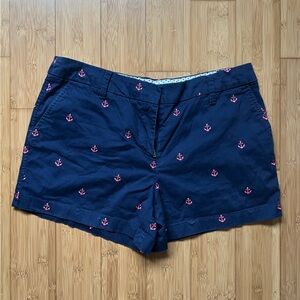 British Khaki Women’s Dark Blue Shorts with Pink Anchor Pattern Size 10